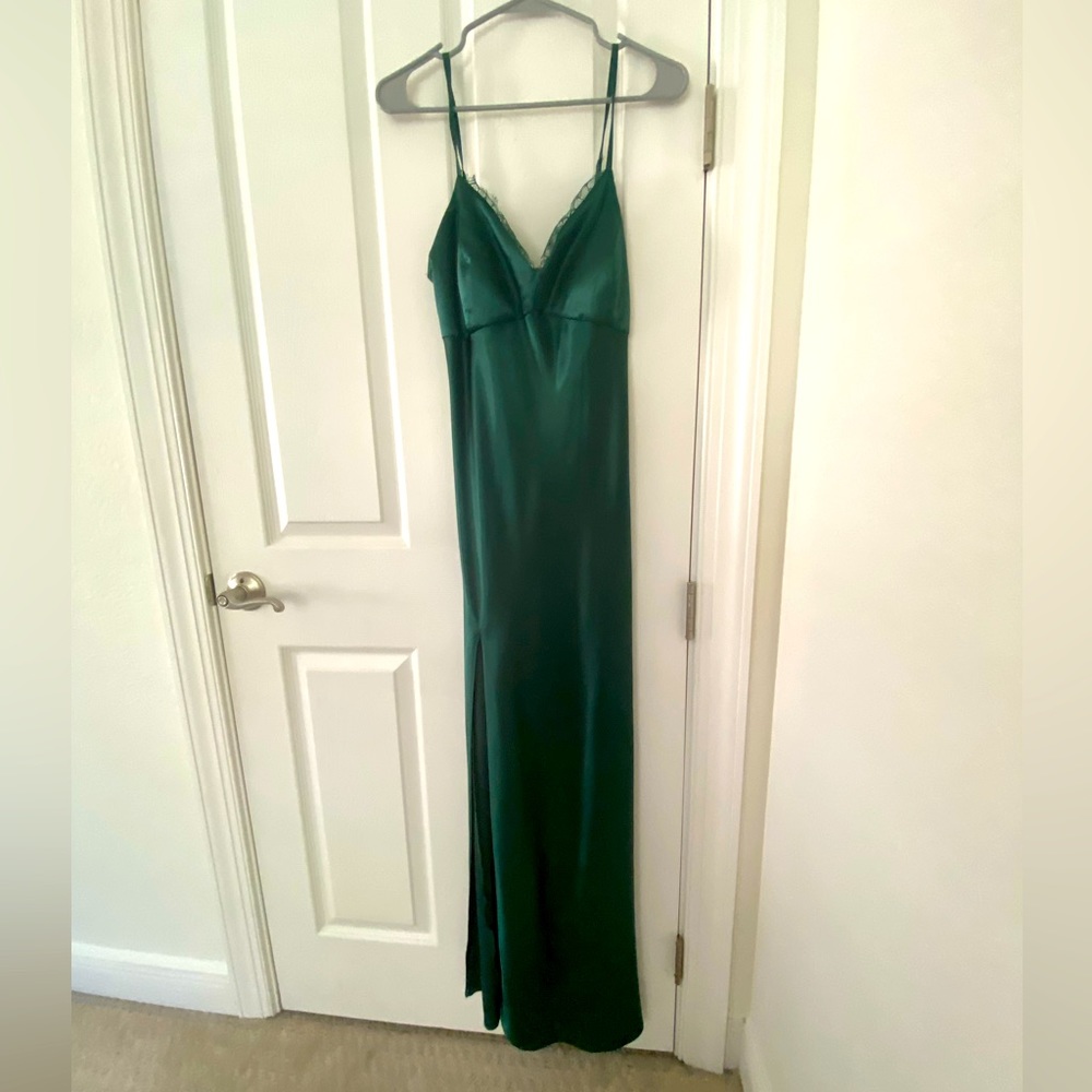 Custom made emerald silk maxi dress